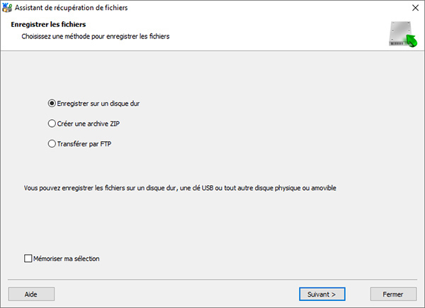 Enregistrez les fichiers récupérés sur un disque dur, un lecteur USB ou tout autre support